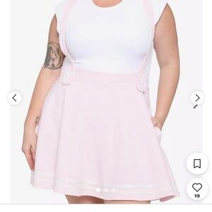 Hot Topic Blush Pink Cat Paw Suspender Skirt
